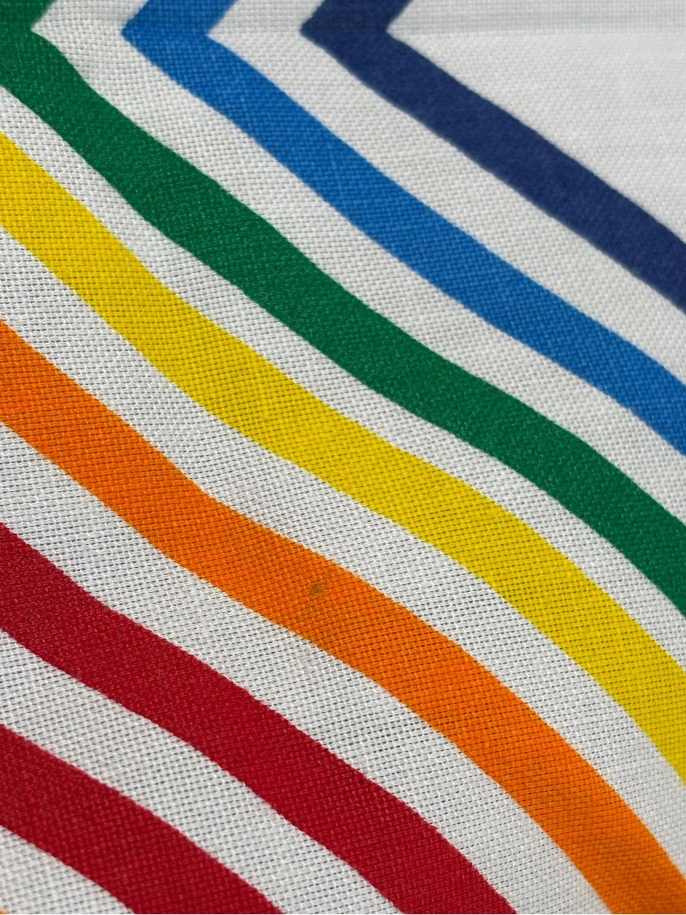 Vintage Vera Neumann linen tea towel, rainbow diamond stripes. 1960s
